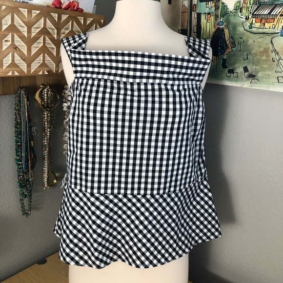 Express Black and White Gingham Off-Shoulder Blouse - Picture 2 of 11